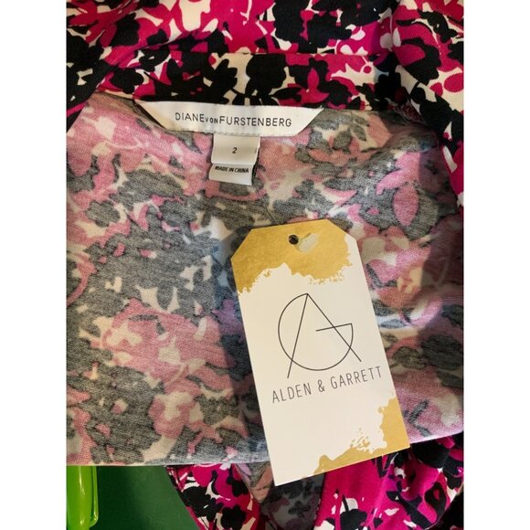 Diane Von Furstenberg White Pink Black Splatter New Jeanne Two Wrap Dress Size 2 - Picture 5 of 5